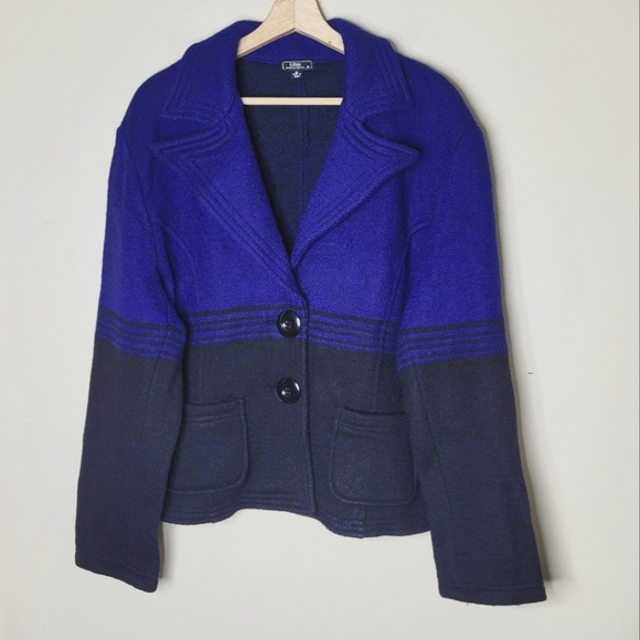Lisa International Boiled Wool Blazer Jacket XL | Colorblock Blue Black 2-Button - Picture 2 of 8